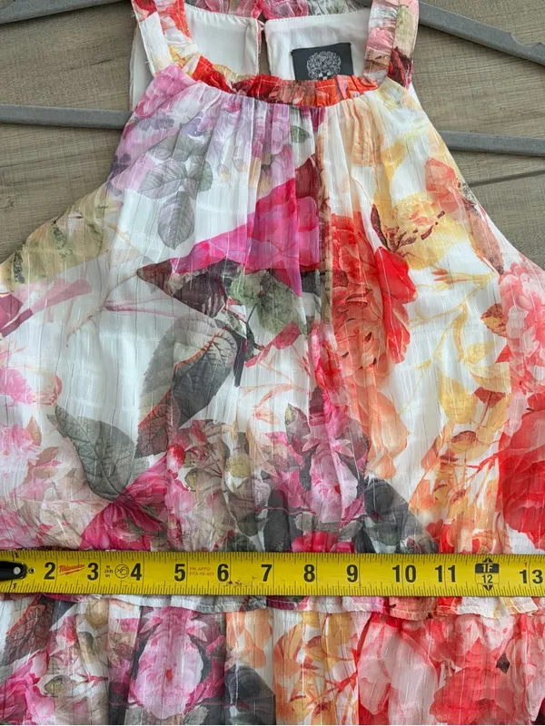 Vince Camuto Pink White Sleeveless Floral Chiffon Ruffle Tiered Midi Dress 6 - Image 9