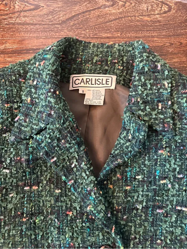 Carlisle Green Boucle Tweed Cropped Blazer Womens 8 Green Wool‎ Blend - Image 5