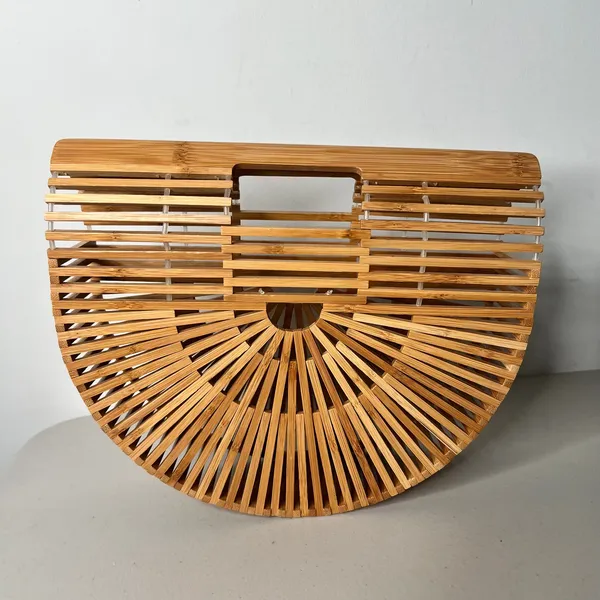 Bamboo Natural Half Moon Handbag - Image 7