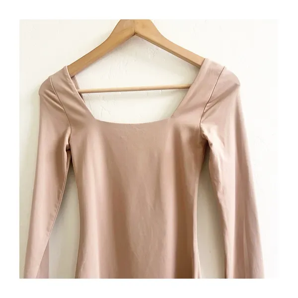 Babaton Aritzia Contour Squareneck Mini Dress Tan Camel Women’s XS Bodycon Party - Image 6