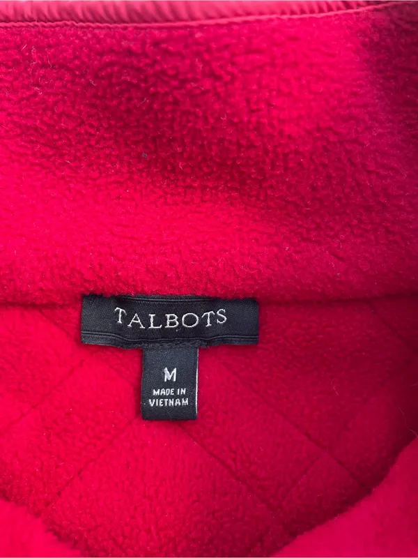 Talbots Red Solid Polar Fleece Zip Up Jacket, Fall Red, Size M - Image 4