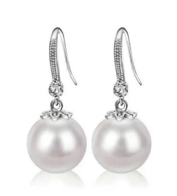 925 Silver Plated White Pearl Dangle Drop Earrings for Women - Image 3
