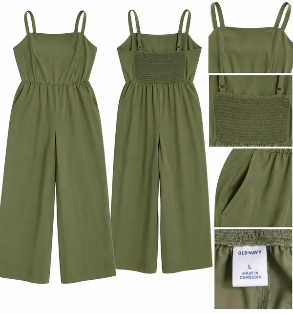 Old Navy Olive Green Wide-Leg Cropped Jumpsuit – Size L - Image 4