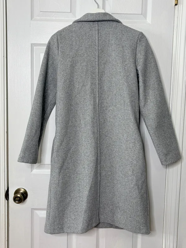 ZARA Gray Long Coat Duster Overcoat Minimalist Quiet Luxury Office Timeless Sz S - Image 3