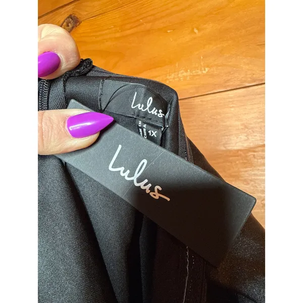 NWT Lulus Stunning Arrival Black Satin Off-The-Shoulder Maxi Dress Bridesmaid 1X - Image 5