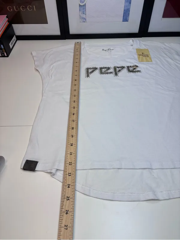 Pepe Jeans London Maggie White Tee with Gold Metallic Logo and Silver Studs NWOT - Image 9