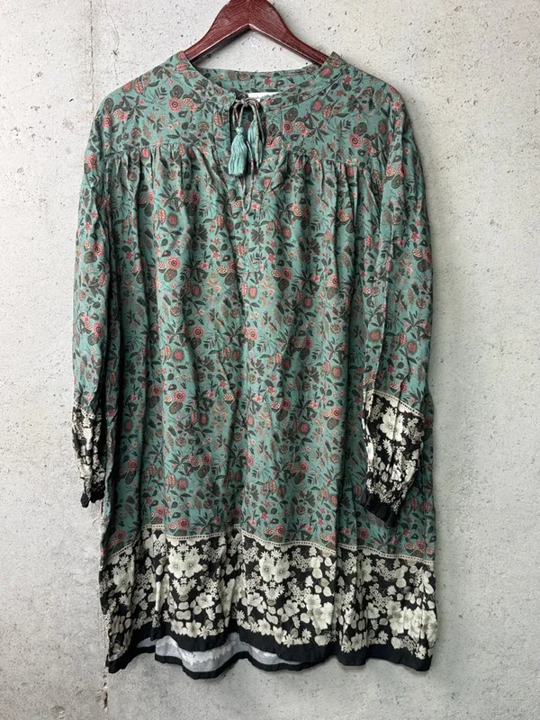 Natural Life Dara V Neck Tunic Dress Long Puff Sleeves Sage Green Floral Xl - Image 4