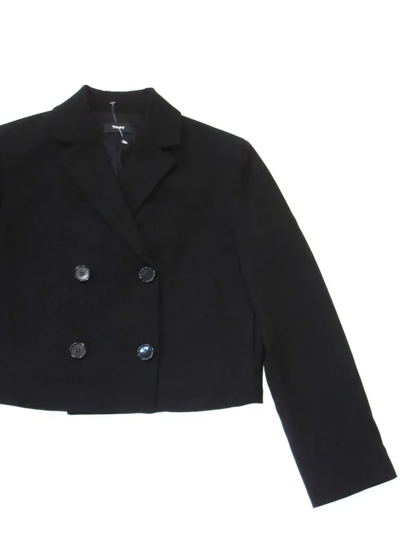 NWT Theory Crop Double-Breasted Jacket in Black Admiral Crepe Blazer 4 - Image 6
