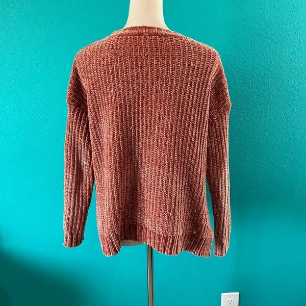 Aerie Womens Chenille Knit Sweater Rust crew Neck Pullover Comfy Size S - Image 3