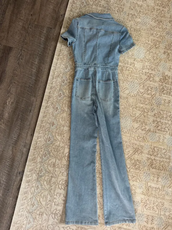 Signature 8 Light Blue Denim Jumpsuit Overalls - Women's Short Sleeve - Image 6