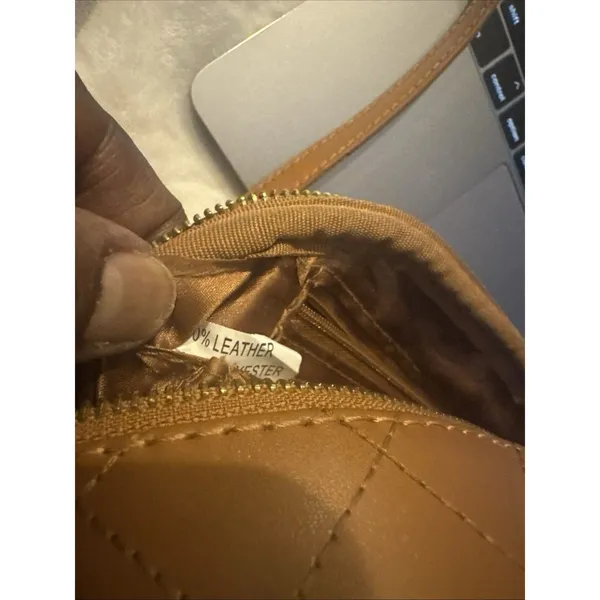 UNISEX HERSCHEL SUPPLY CO. Tan Brown Pebbled Leather RFID Zip Up Thomas Wallet - Image 9