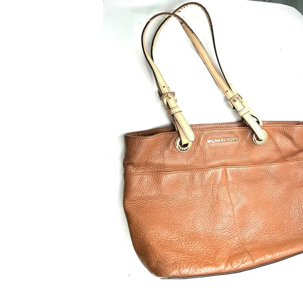 brown pebbled leather Michael Kors Bedford tote bag purse laptop shoulder gold - Image 3