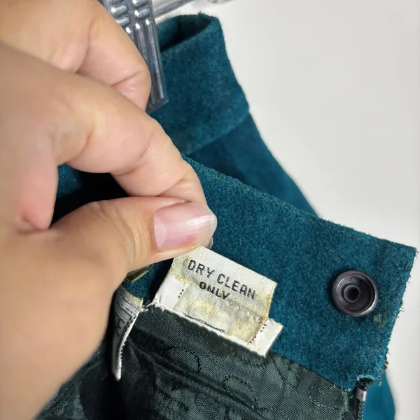Fashion House Teal Suede Leather High Waist Mini Skirt Vintage Sz 10 - Image 7