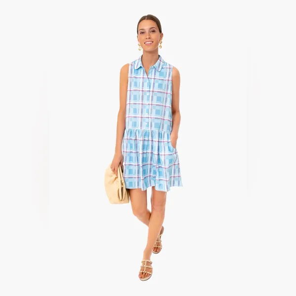 Tuckernuck Westport Trellis Sleeveless Hayes Shirt Dress Mini Blue Large L - Image 16