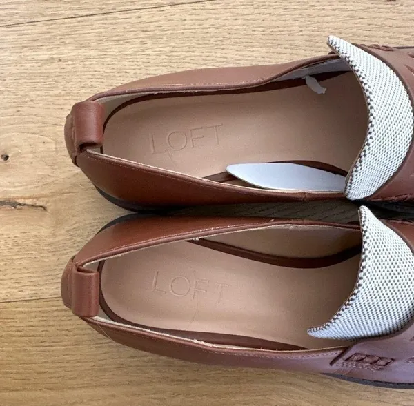 LOFT - Canvas Lug Sole Penny Loafers in Brown & Off White - Image 6