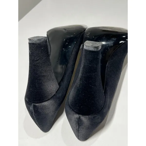 AK Anne Klein Aktaran Black Satin Peep Toe Block Heel Pumps Size‎ 6.5M - Image 10