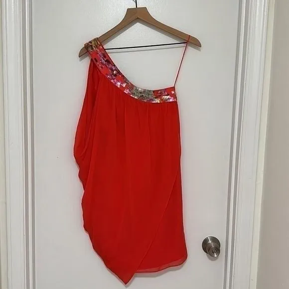 TRINA TURK | One-Shoulder‎ 100% Silk Fallyn Dress with Sequin Detail, Size 4 - Image 4