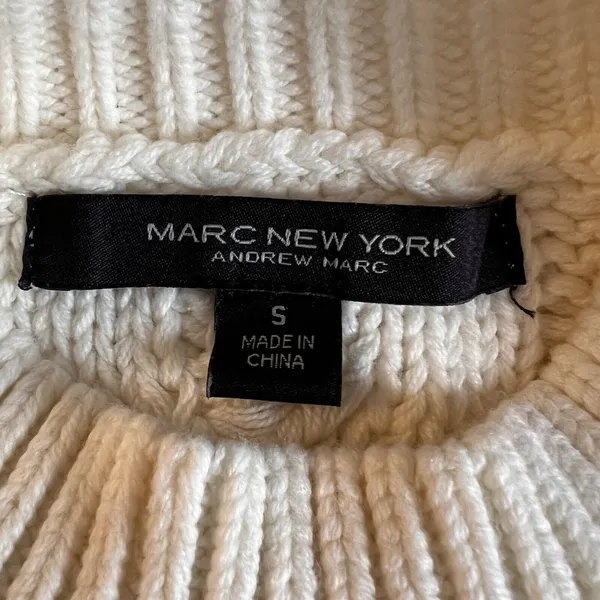Marc New York Andrew Marc Sweater Womens Small Cream Cable Knit Mock Neck Chic - Image 6