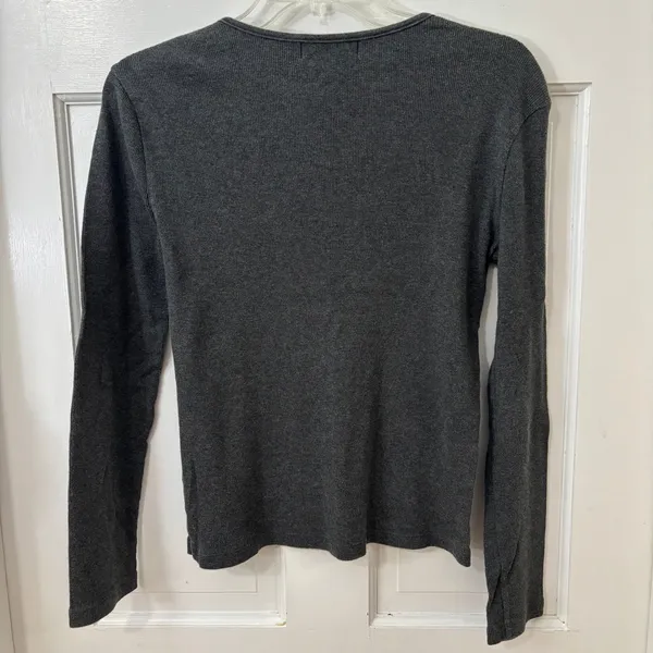Lauren Ralph Lauren M Gray Ribbed Top Faux‎ Suede Accent Dark Academia Old Money - Image 3