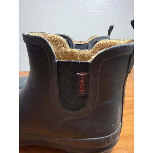 Chooka Rain Boots Delridge Chelsea Black Faux Fur Lined Waterproof Size 9 - Image 2