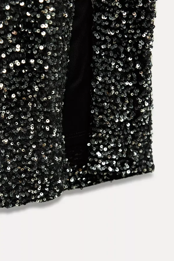 Zara dress maxi Black Sequin Halter party cocktail night out evening date - Image 4
