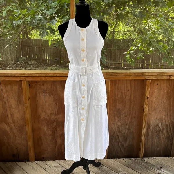 Ted Baker Jancita White Linen Blend Belted Button Front Dress Size 1 (S) - Image 3