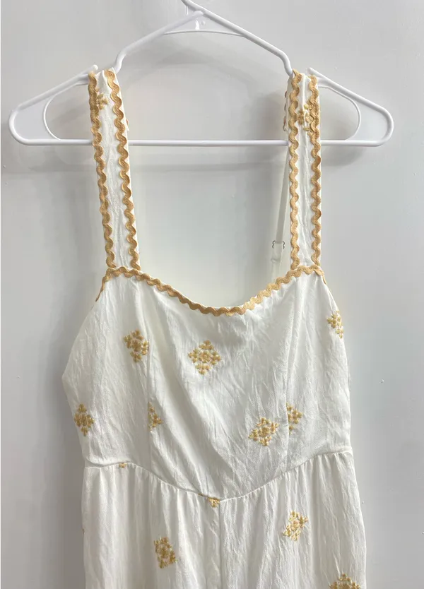 Lulus Arwen Embroidered Wide-Leg Jumpsuit in Ivory Size M - Image 9