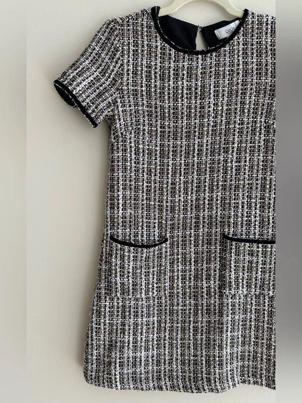 CeCe Tweed Shift Dress with Patch Pockets, Black/Pink/Gold/White, Size 4 - Image 7