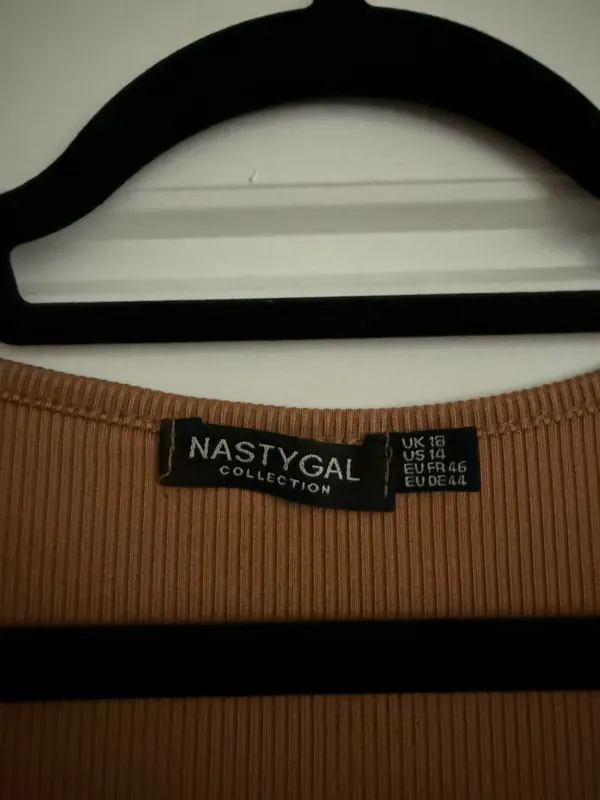 Nasty Gal Soft Tan Mini Dress Deep V Neck - Image 3