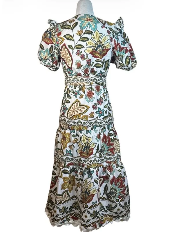 FARM Rio Botanicals Belted Midi Dress in Small Womens Cotton Poplin Floral - Image 11