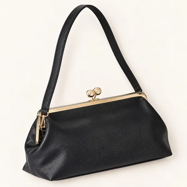 A New Day Black Pebbled Frame Clutch Bag Gold Kiss Lock Shoulder Bag NWT - Image 3