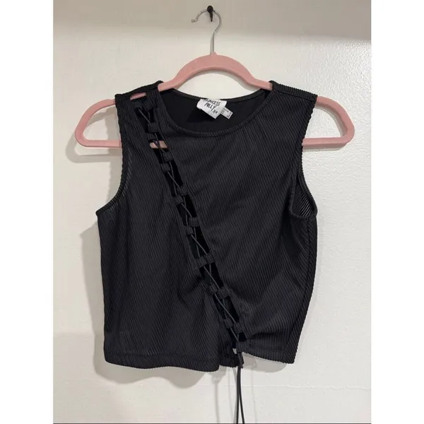 Princess Polly Black Lace-Up Ribbed Cropped Tank EUC - Image 2