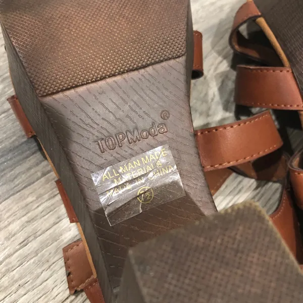 Top Moda Ankle Strap Buckle Platform Sandal Heels 7.5 Brown - Image 8