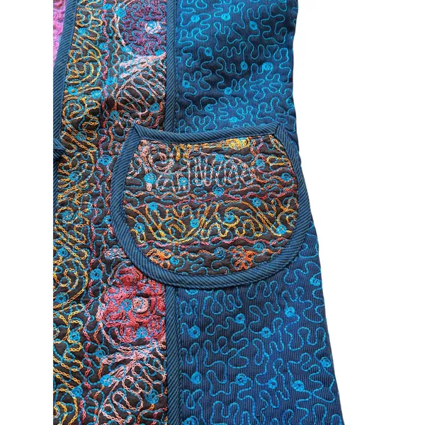 Quilted Embroidered Jacket Boho Artisan Coat Multicolor Statement Piece Multiple Size M - Image 13