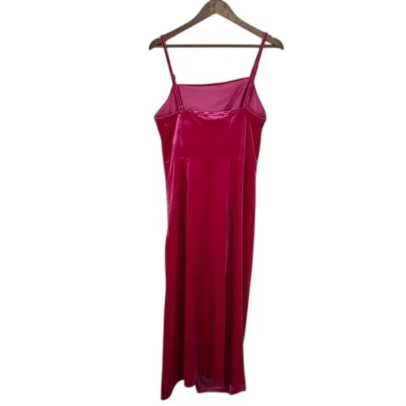 Cider Fuscia Pink Midi Dress Velvet Square Neck Rouched‎ Side Slit Formal NWT - Image 6