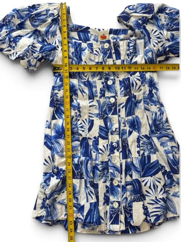 Farm Rio Garden Tiles Linen Puff Sleeves Mini Dress Size Large - Image 15