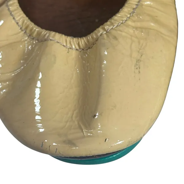 Tieks Patent Leather Cream Beige Green Foldable Travel Ballet Flats Shoes Size 8 - Image 5