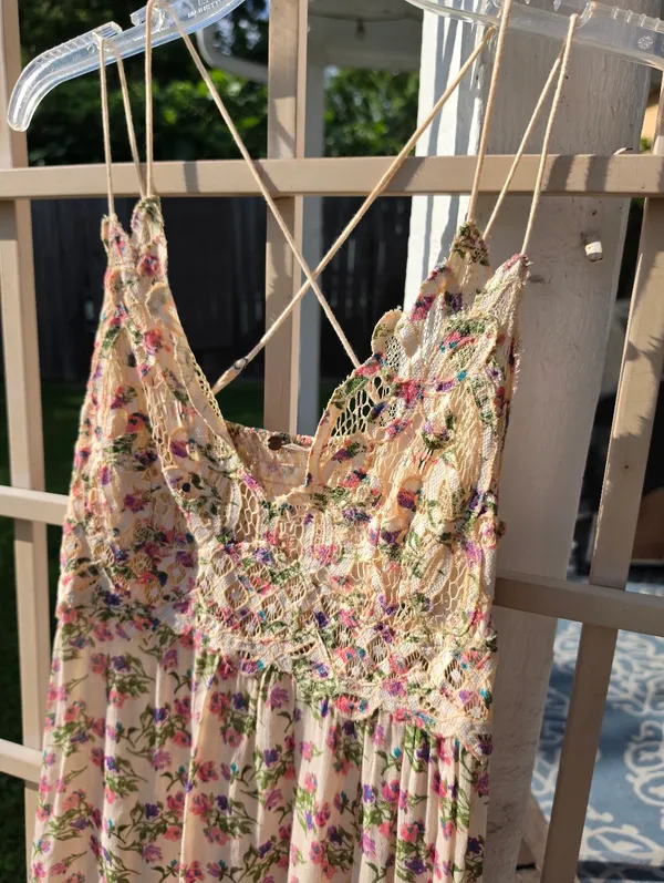 Free People Adella Floral Mini Dress in Cream and Pink | L - Image 3