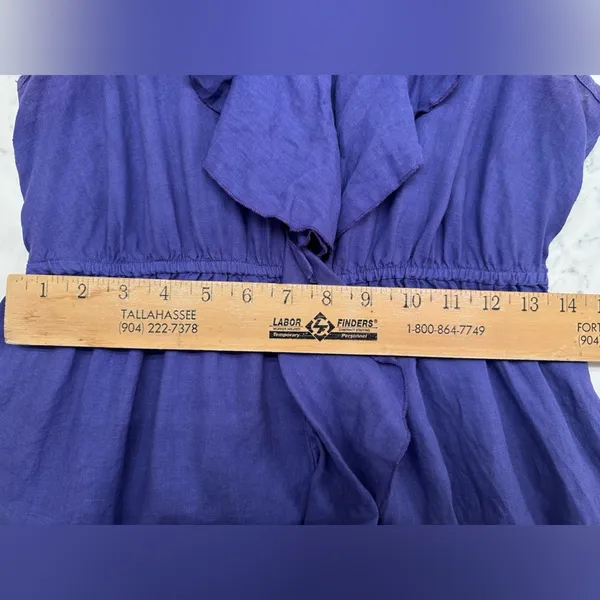 Russ Berens Malibu 100%‎ Linen Dress Ruffle Women’s S Purple Hand Colored - Image 4