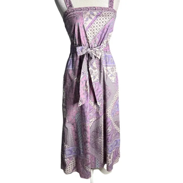 Laundry By Shelli Segal Dress 6 S Cotton Stretch Pockets Midi Patchwork‎ Cottage - Image 2