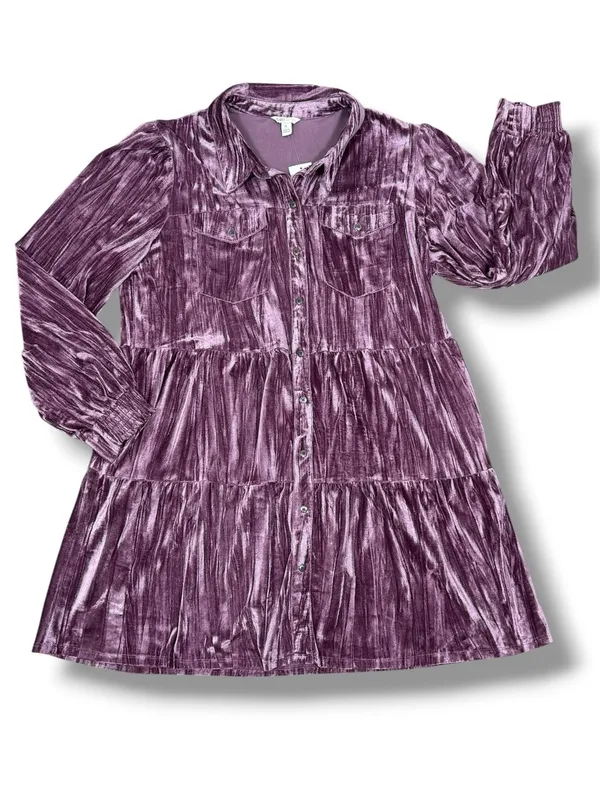 Cato Crushed Velvet Tiered‎ Babydoll Shirt Dress Mauve Purple XL Boho Cottage - Image 13