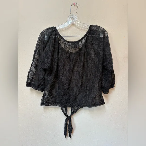 Self Esteem L Whimsigoth Black Lace Crop Top Romantic Goth Tie Front - Image 7