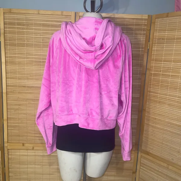 Victoria's Secret On Point Plush Velour Bright Pink Full Zip Logo Hoodie large - Image 2