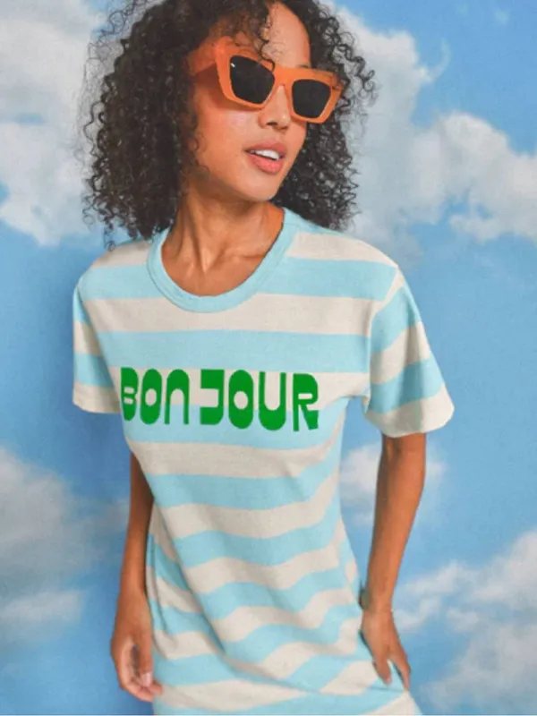 Anthropologie Sundry Short-Sleeve Rugby Stripe Bonjuour Midi T-shirt Dress - Image 2