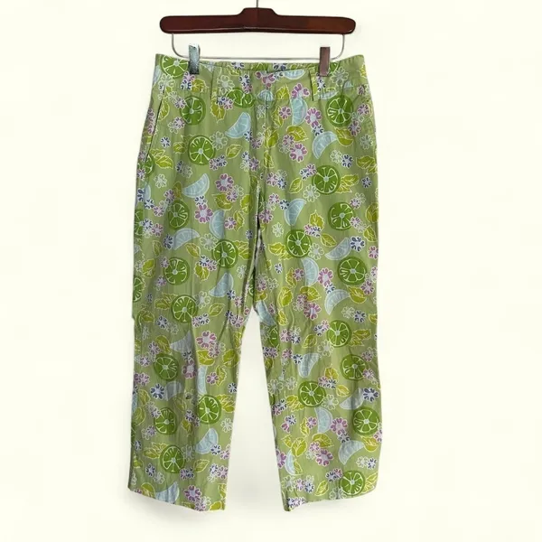Lilly Pulitzer Crop Pants Green 6 Women Tropical Fruit Floral Print Stretch - Image 4