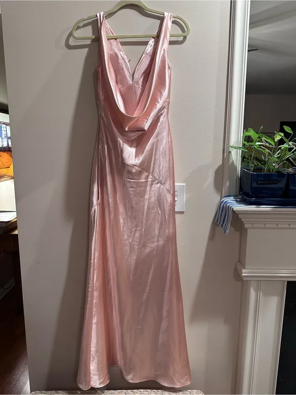 Satin V-Neck Maxi Dress in Blush Pink - Image 2