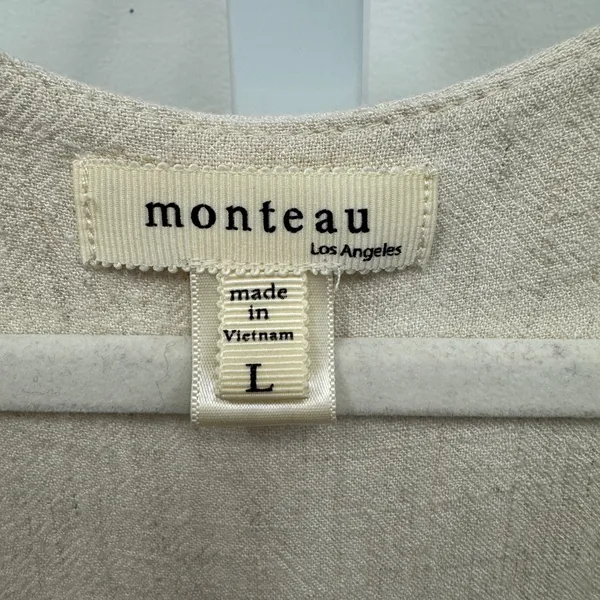 Monteau Los Angeles Linen Blend Ruffle Sleeve Button Front Midi Dress Beige Lg - Image 6