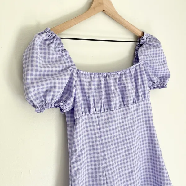 H&M Divided Gingham A Line Square Neck Ruffle Mini Dress Purple Size XS - Image 5