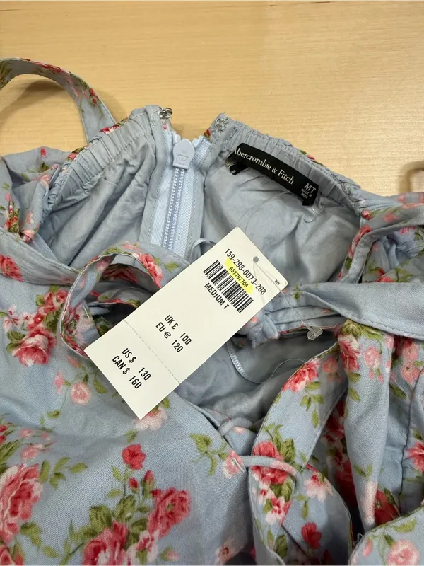 Abercrombie and Fitch Tiered Maxi Dress Lace Up Blue Floral Medium TALL - Image 7