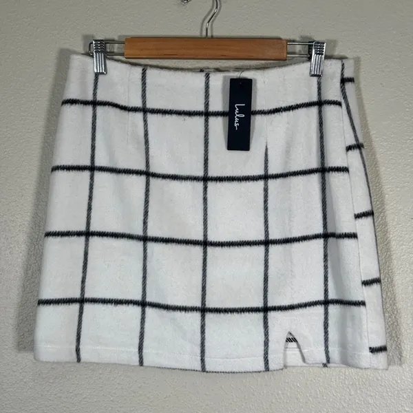 Lulus White Plaid Fleece Mini Skirt Womens M Fall Preppy Academia School Girl - Image 11